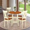 East West Furniture SUPL5-BMK-W 5 Piece Dining Room Table Set Includes a Round Kitchen Table with Dropleaf & Shelves and 4 Dining Chairs, 42x42 Inch, Buttermilk & Cherry view 2