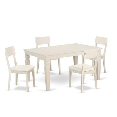 East West Furniture WEAD5-LWH-LC 5 Piece Dining Table Set for 4 Includes a Rectangle Kitchen Table with Butterfly Leaf and 4 Faux Leather Upholstered Chairs, 42x60 Inch, Linen White