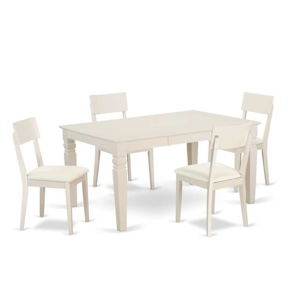 East West Furniture WEAD5-LWH-LC 5 Piece Dining Table Set for 4 Includes a Rectangle Kitchen Table with Butterfly Leaf and 4 Faux Leather Upholstered Chairs, 42x60 Inch, Linen White