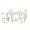 East West Furniture WEAD5-LWH-LC 5 Piece Dining Table Set for 4 Includes a Rectangle Kitchen Table with Butterfly Leaf and 4 Faux Leather Upholstered Chairs, 42x60 Inch, Linen White view 1