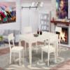 East West Furniture WEAD5-LWH-LC 5 Piece Dining Table Set for 4 Includes a Rectangle Kitchen Table with Butterfly Leaf and 4 Faux Leather Upholstered Chairs, 42x60 Inch, Linen White view 2