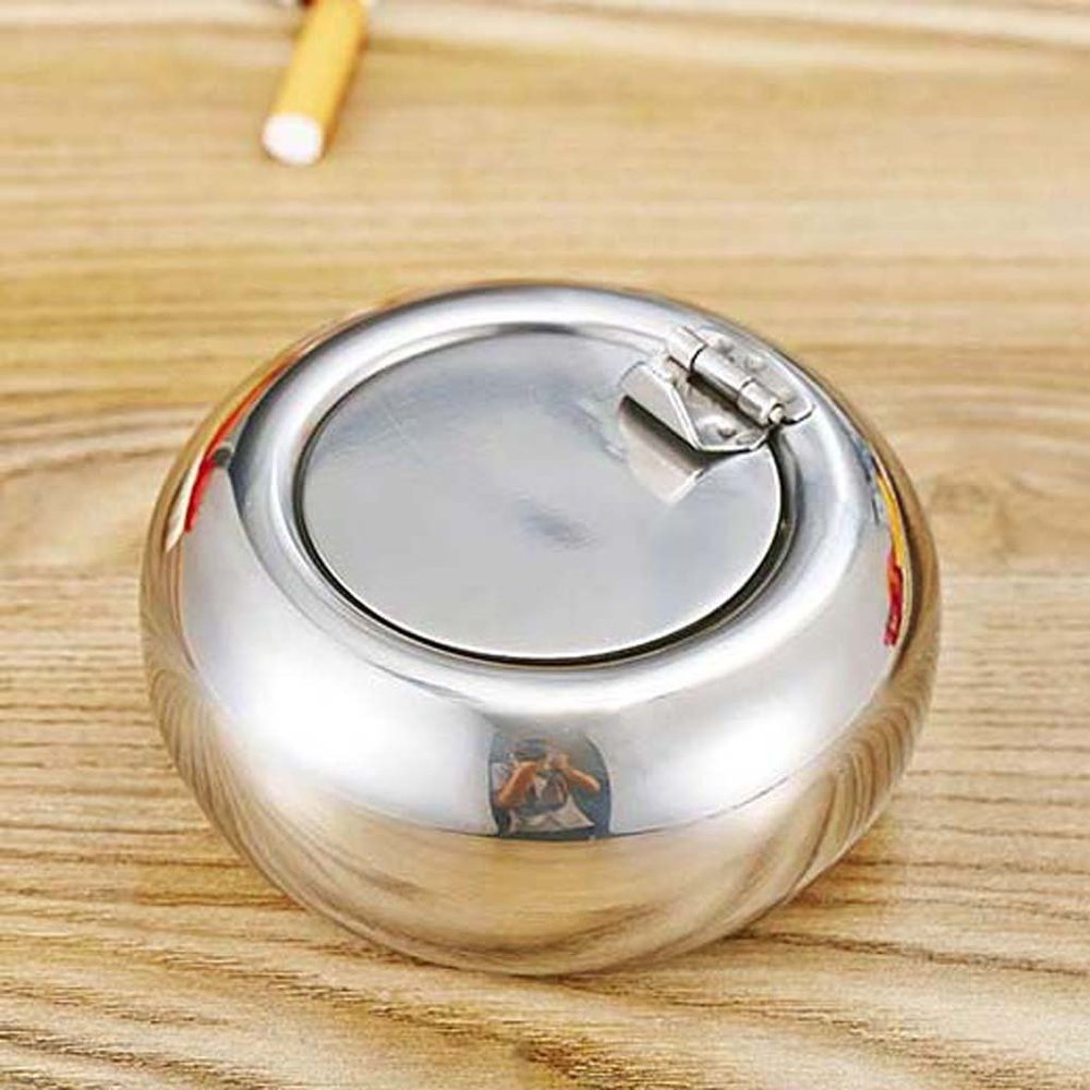 Ashtray with Lid Stainless Steel Modern Tabletop Large Ash Holder for Outdoor and Indoor Use