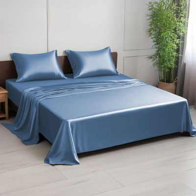 Linenwalas Premium 100% Viscose Derived from Bamboo Queen Sheet Set - Ultra Soft, Breathable & Cooling, Ideal for Hot Sleepers, 16" Deep Pocket, Hotel Luxury Bedding (Bahamas Blue)