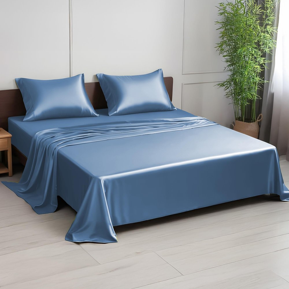 Linenwalas Premium 100% Viscose Derived from Bamboo Queen Sheet Set - Ultra Soft, Breathable & Cooling, Ideal for Hot Sleepers, 16" Deep Pocket, Hotel Luxury Bedding (Bahamas Blue)