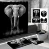 Amagical 4PCS Elephant Art Black and White Photography Shower Curtain Set Bath Mat Set, Non Slip Bathroom Mat Contour Rug Mat Toilet Cover Fabric Waterproof Shower Curtain with 12 Hooks view 1