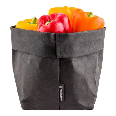 Restaurantware DuraLux 6.3 x 9.8 Inch Washable Grocery Bag 1 Heavy-Duty Paper Bag Flower Pot - Reusable Store Produce Black Paper Sustainable Shopping Bag For Organizing Pantries Or Kitchens