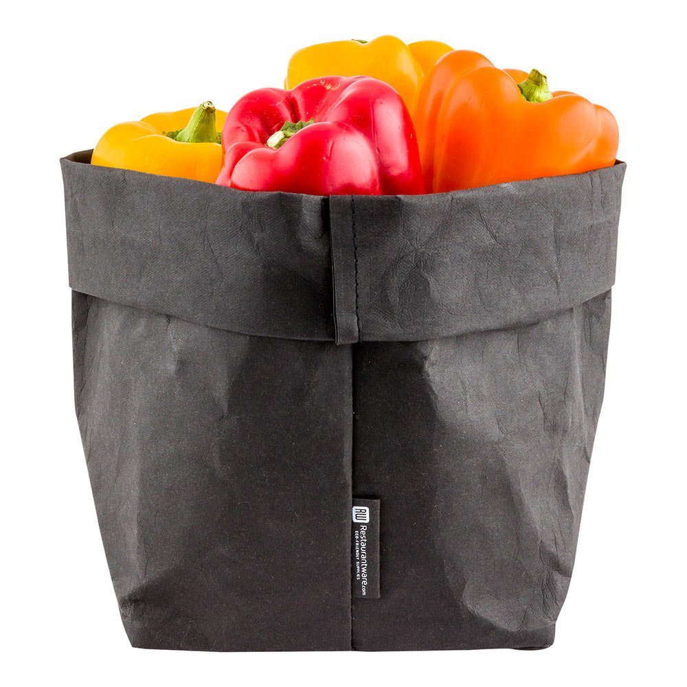 Restaurantware DuraLux 6.3 x 9.8 Inch Washable Grocery Bag 1 Heavy-Duty Paper Bag Flower Pot - Reusable Store Produce Black Paper Sustainable Shopping Bag For Organizing Pantries Or Kitchens