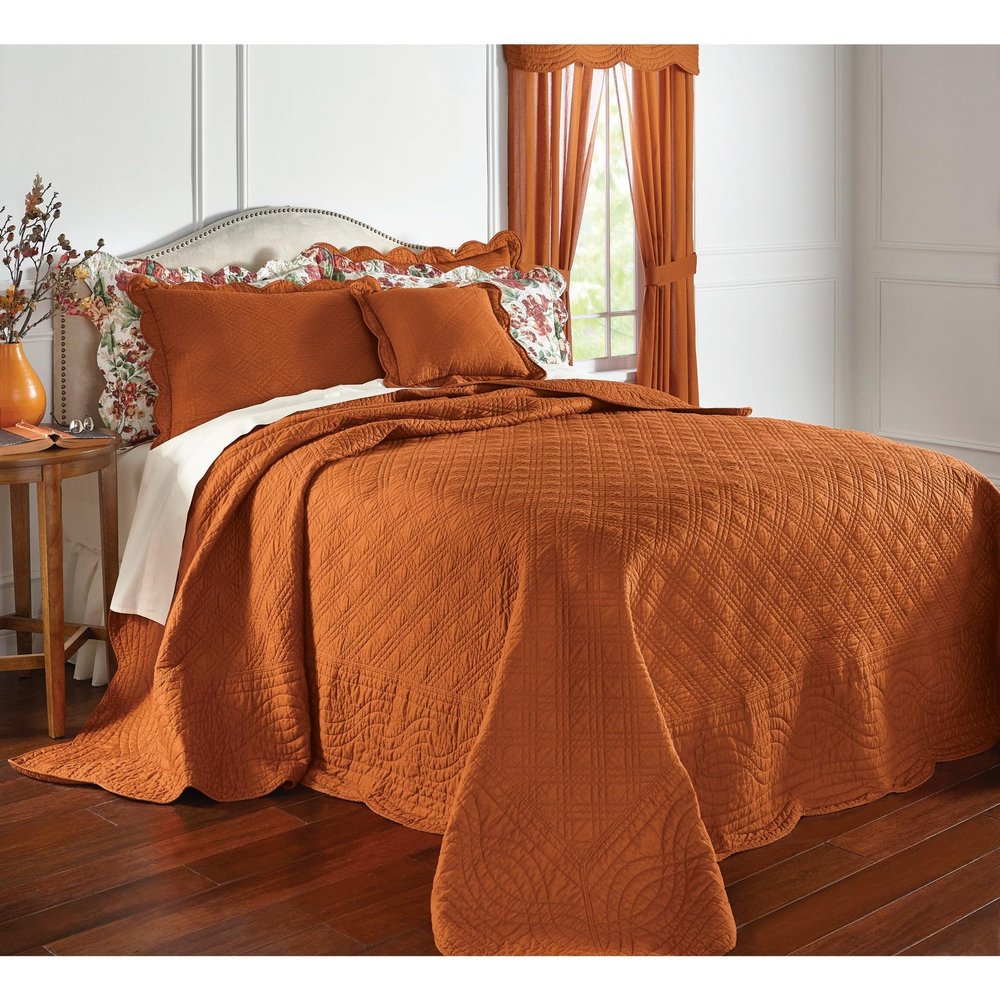 BrylaneHome Bedding Lightweight All Season Florence Quilted Oversized 100% Cotton Ultra Supreme Softness Bedspread - Full, Spice