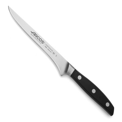 Arcos Boning Knife 6 Inch Nitrum Stainless Steel and 160 mm blade. Professional Butcher Knife to Slice Bones from Meat. Ergonomic Polypropylene Handle. Series Manhattan. Color Black.