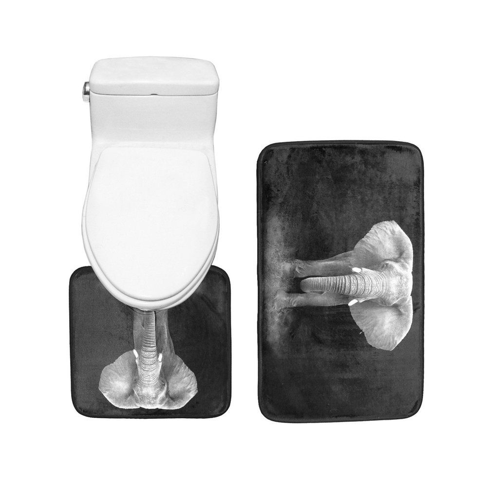 Amagical Elephant Art Black and White Photography 2 Piece Bath Mat Set Non Slip Bathroom Mat Contour Rug Mat