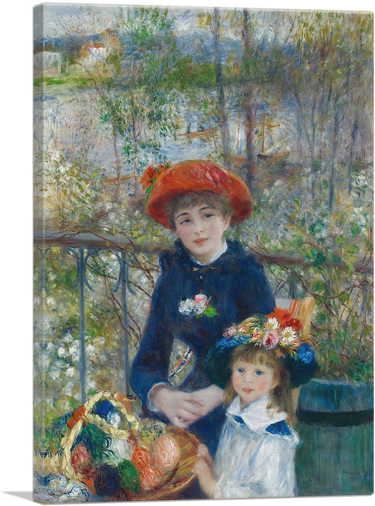 ARTCANVAS Two Sisters - On the Terrace 1881 Canvas Art Print Stretched Framed Painting Picture Poster Giclee Wall Decor by Pierre-Auguste Renoir - 40" x 26" (0.75" Deep)