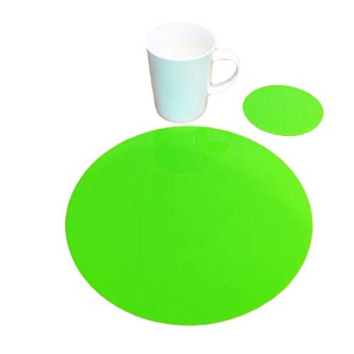 Super Cool Creations Round Placemat and Coaster Set, Lime Green - 4 Placemats and 4 Coaster - Large