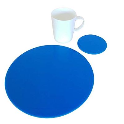 Super Cool Creations Round Placemat and Coaster Set, Bright Blue - 4 Placemats and 4 Coaster - Large