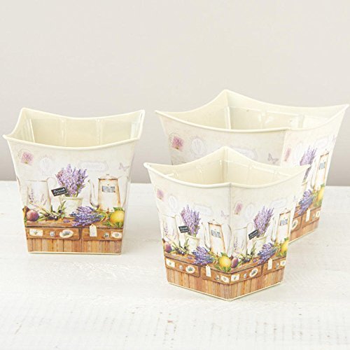 Factory Direct Craft Lavender Floral Print Design Tin Square Planter Set | Set of 3