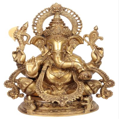 Exotic India Ashirwad Ganesha Statues, Natural Brass