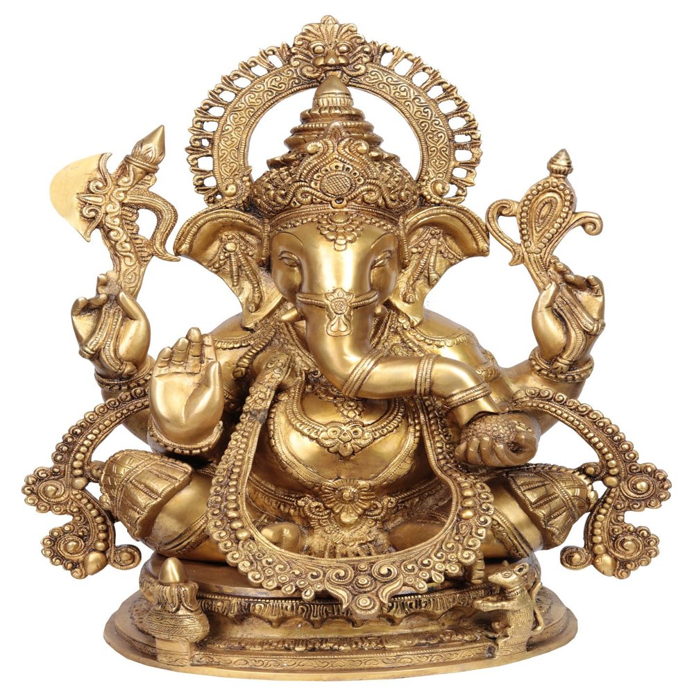 Exotic India Ashirwad Ganesha Statues, Natural Brass