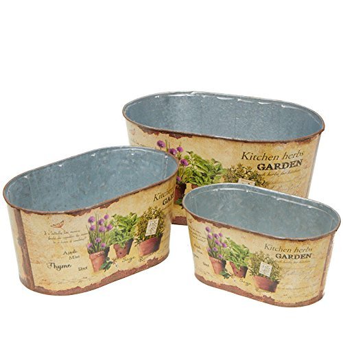 Factory Direct Craft Floral Print Design Rustic Tin Oval Planter Set | Set of 3