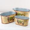 Factory Direct Craft Floral Print Design Rustic Tin Oval Planter Set | Set of 3 view 2