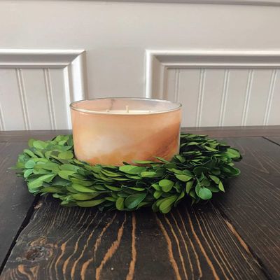 8 Inch Small Mini Preserved Boxwood Wreath Candle Ring Holder, Decorative for Christmas Year Round, Spring, Summer, Thanksgiving, Rustic Farmhouse Holiday Home Decor, Handmade, Green