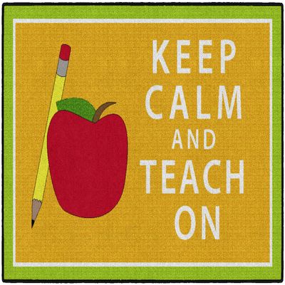 Flagship Carpets - Keep Calm & Teach On Area Rug for Kid's Classroom, Children's Daycare, Home School and Teacher's Room Carpet, 4' x 6', Orange & Green