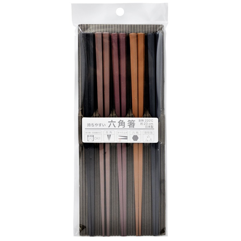 ArtNap 71270001 Heat-Resistant Plastic Chopsticks, Hexagonal, 5 Pairs, Dishwasher Safe, Heat Resistant Plastic Chopsticks