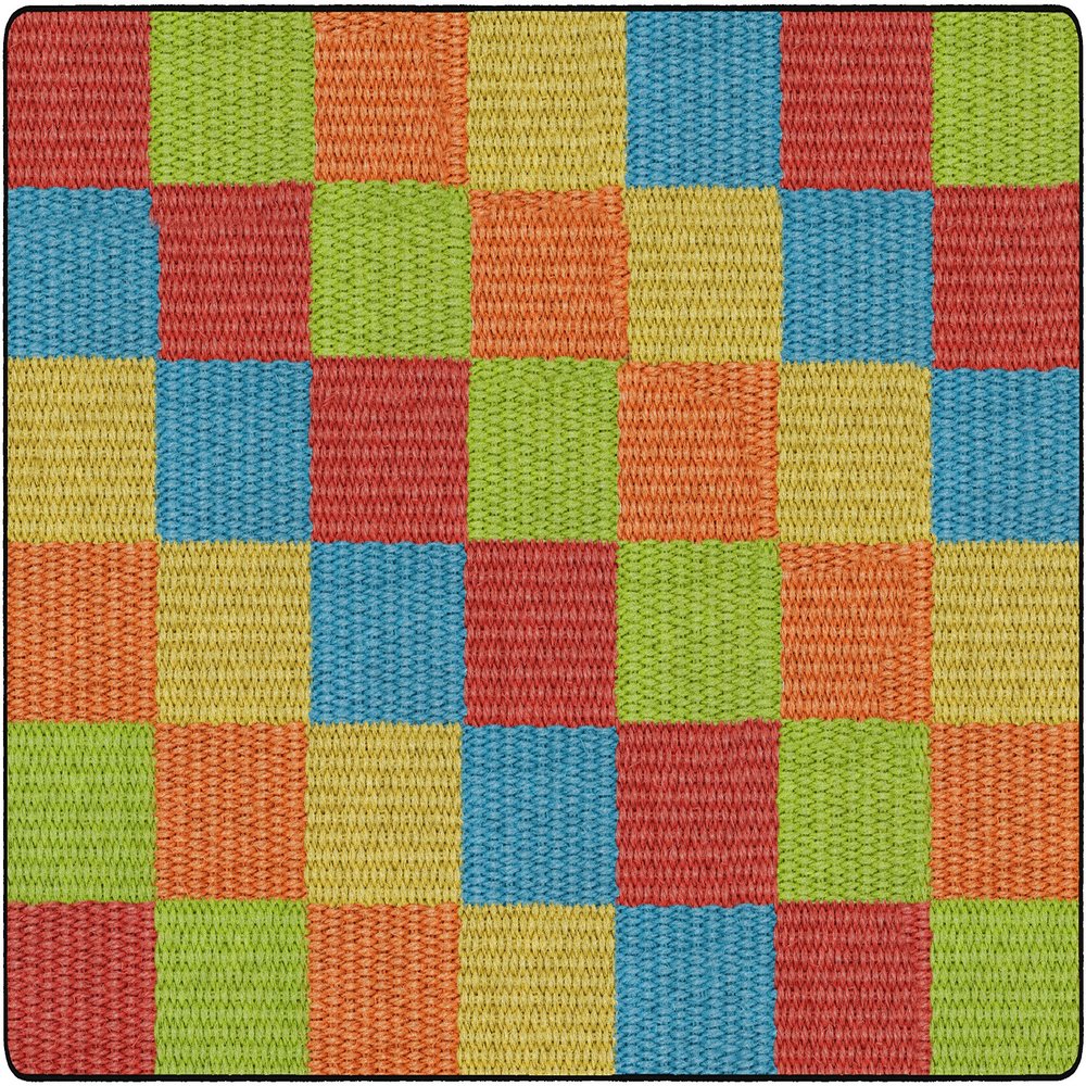 Flagship Carpets Basketweave Blocks Carpet Rug for Home or School Learning Area, Children's Classroom, Kid's Bedroom or Playroom, 7'6" x 12', Multicolor