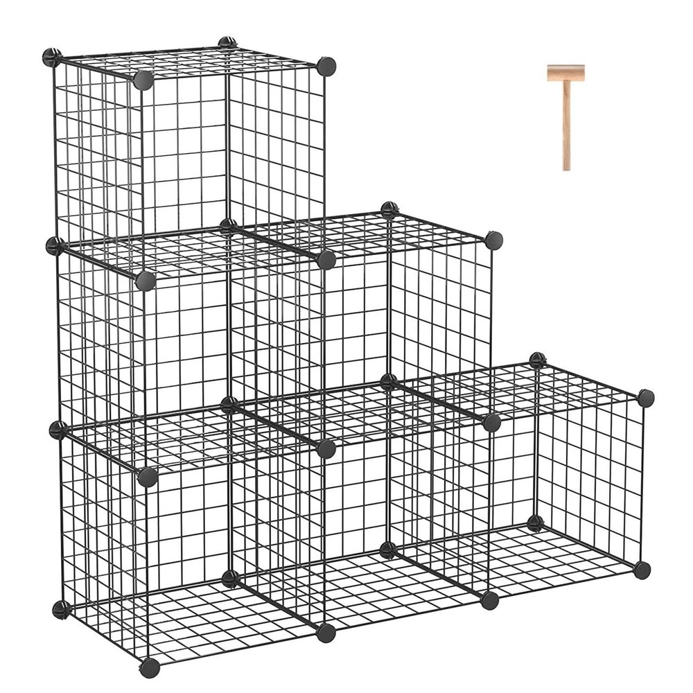 C&AHOME Wire Cube Storage, 6 - Cube Organizer Metal C Grids, Modular Shelves Units, Storage Bins Shelving, Closet Organizer, Ideal for Home, Office, Living Room, 36.6L x 12.4W x 36.6H Black
