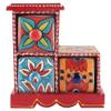 Indian Shelf 1 Piece Vocalforlocal Handmade Multicolor Wooden 3 Step Drawer Floral Pattern Spice Box Seasoning Masala Organizer Rack Jewellery Container view 1
