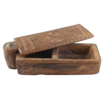 Indian Shelf 1 Piece Vocalforlocal Handmade Antique Wooden Engraved Floral Design Spice Box Seasoning Masala Organizer Rack Jewellery Container