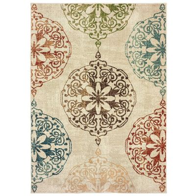 Moretti Hearth Area Rug 8522B Ivory Rings Vines 9' 10" x 12' 10" Rectangle