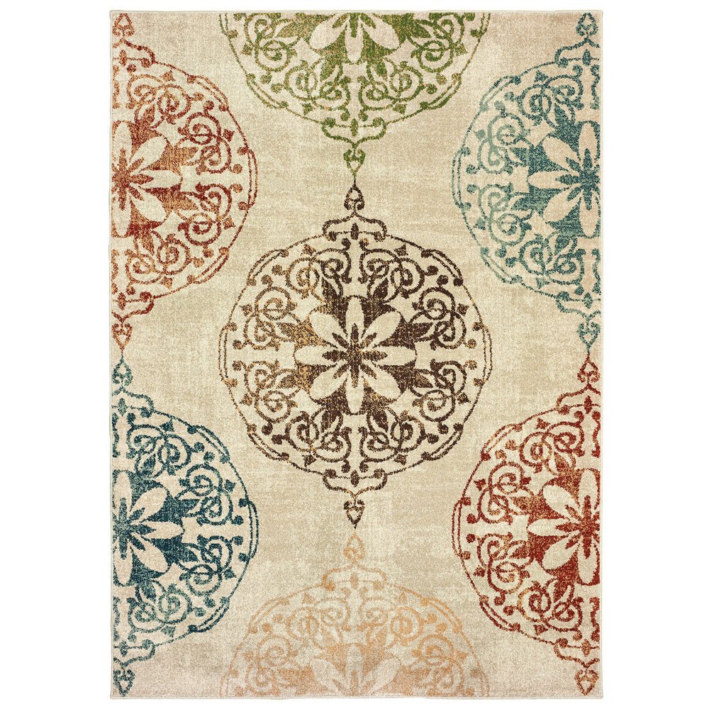 Moretti Hearth Area Rug 8522B Ivory Rings Vines 9' 10" x 12' 10" Rectangle