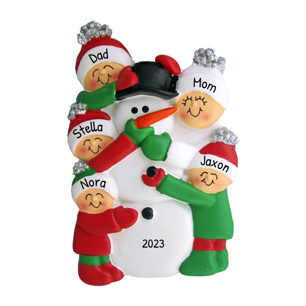 3D Decorating Snowman Family of 5 Christmas Ornament 2025 Personalized Family Christmas Ornaments 2025 | Snowman Frosty Hug Personalized Tree Ornaments Customizable Gifts Snow People of Five Ornament