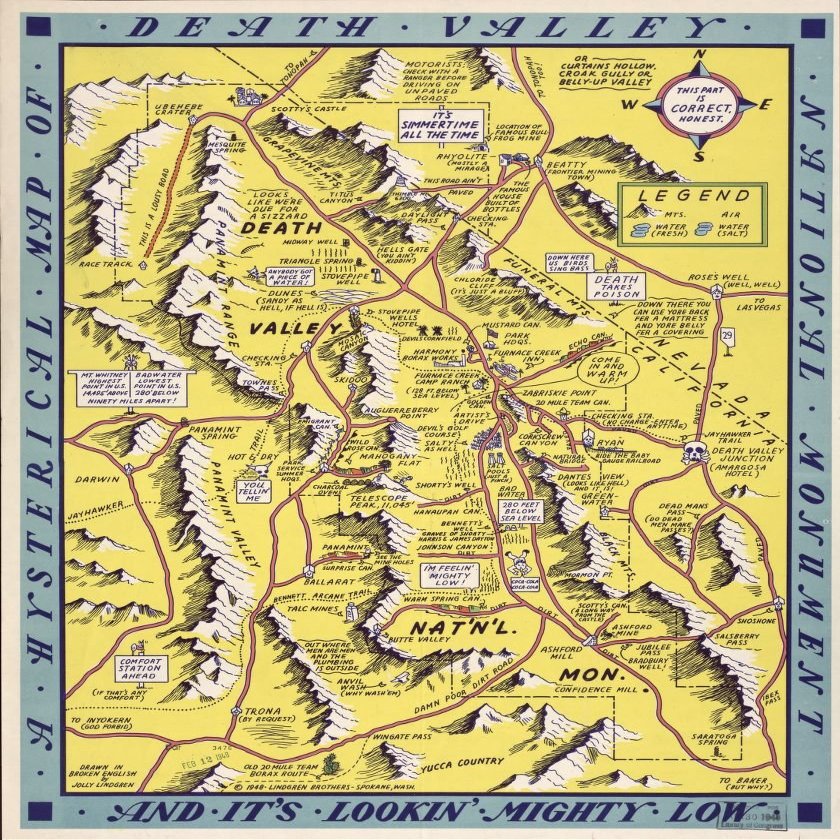18" x 24" 1948 Map Of Death Valley National Monument & Its Lookin Mighty Low