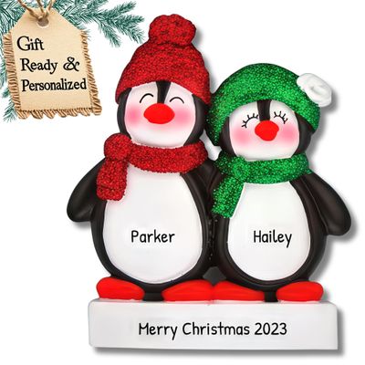 3D Personalized Our First Christmas Ornament 2025 Custom Penguin Couple Ornaments in Winter Hats Couples Ornament 2025 Family of 2 Unique for a Couple Ornaments Couples Unique Gifts