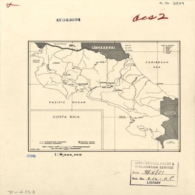 18" x 24" 1951 Map Of Costa Rica & Adjacent Countries