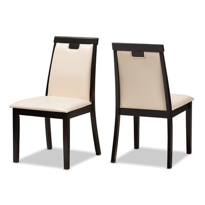 Baxton Studio Evelyn Modern and Contemporary Beige Faux Leather Upholstered and Dark Brown Finished Dining Chair Set Beige/Qty 2/Dark Wood/Contemporary/Faux Leather/Solid Rubber Wood/Foam