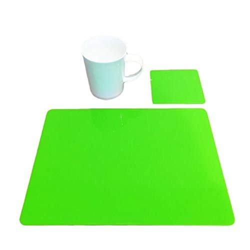 Super Cool Creations Rectangular Placemat and Coaster Set, Lime Green - 6 Placemats and 6 Coaster - Large
