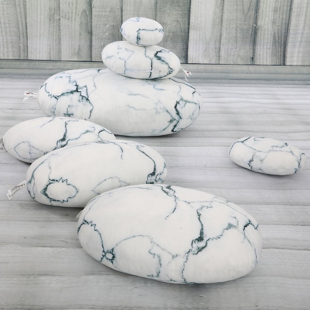 VERCART 7 Piece Set Mixed Designs 3D Artificial Living Stone Rock Throw Pillows Stuffing Plush Floor Pillow Creative Home Decoration Photo Or Film Props 7 PCS White Marble