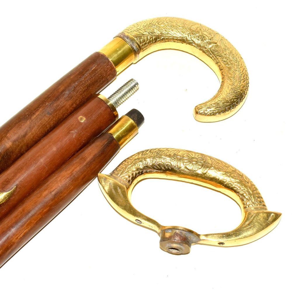PIRU Style Brass Handle Designer Wood Victorian Walking Stick RTGC