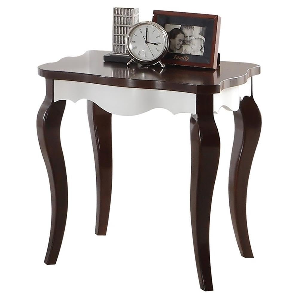 Acme Mathias Waving Apron Wood End Table in Walnut and White
