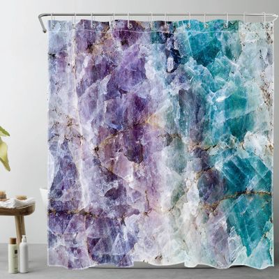 LB Marble Shower Curtain Purple and Teal Bathroom Shower Curtain Sets with Hooks Abstract Healing Crystals Geometric Decorative Waterproof Fabric Bath Curatin,72x72 Inch