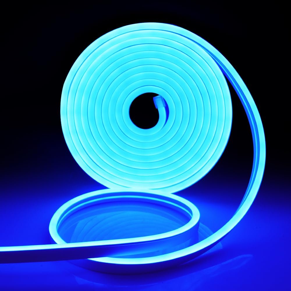 XUNATA 328ft LED Neon Rope Light, Waterproof Blue Tube DC 12V 12000 LEDs SMD 2835 Flexible LED Neon Lights for Garden Patio Party Christmas Thanksgiving Outdoor Decoration (Blue)