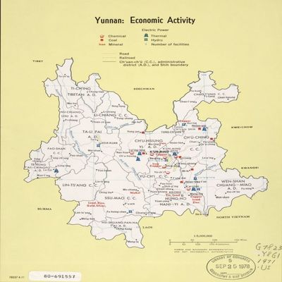 18" x 24" 1971 Map Of Yunnan Economic Activity