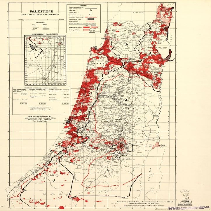 16" x 24" 1949 Map Of Palestine Villages & Settlements