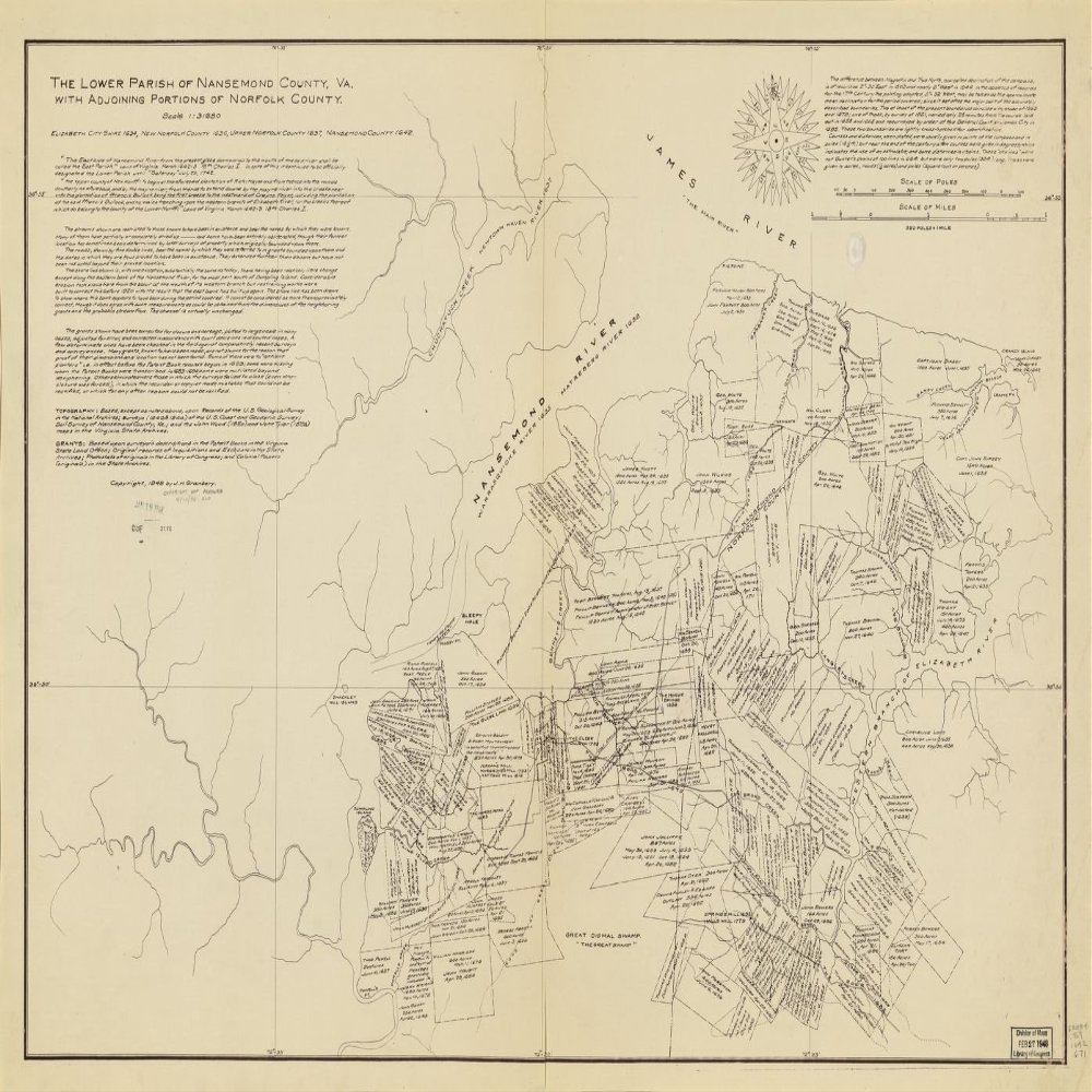 Historic Prints 16" x 24" 1946 Map of The Lower Parish of Nansemond County Virginia
