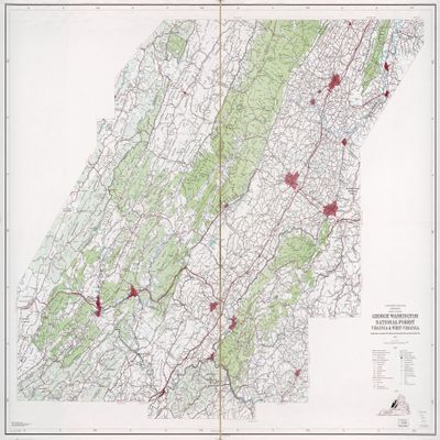 18" x 24" 1972 Map Of George Washington National Forest Virginia & West Virginia Deerfield James River Pedlar Warm Springs Ranger Districts