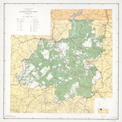 18" x 24" 1976 Map Of Allegheny National Forest Pennsylvania