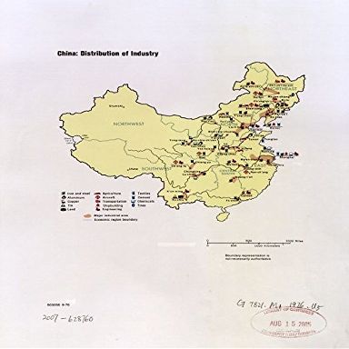 18" x 24" 1976 Map Of China Distribution Of Industry