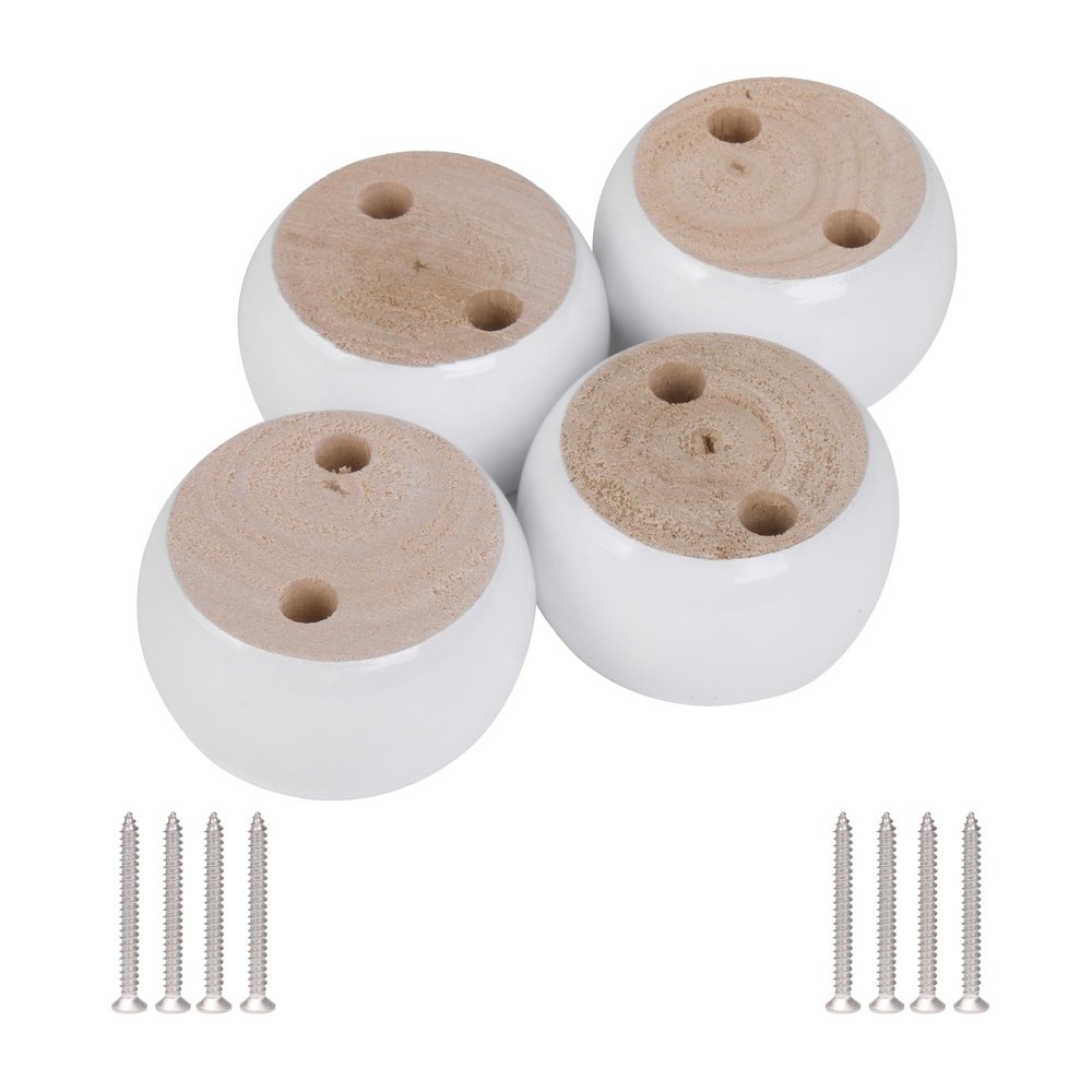 4pcs 40mmx67mm White Eucalyptus Wood Round Bun Furniture Feet Sofa Cabinet Couch Leg