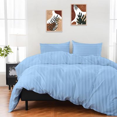 ARlinen Western King Size Duvet Cover Set, 100% Egyptian Cotton, 3 Piece Bedding Set with Zipper Closure, Includes 1 Light Blue Stripe Duvet Cover (120x120 inches) and 2 Pillow Cases (20x40 inches)